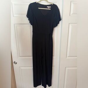 Sandra Darren,Navy,Dressy Jumpsuit,Flutter Crepe Sleeves,Belted Waist, Size 12